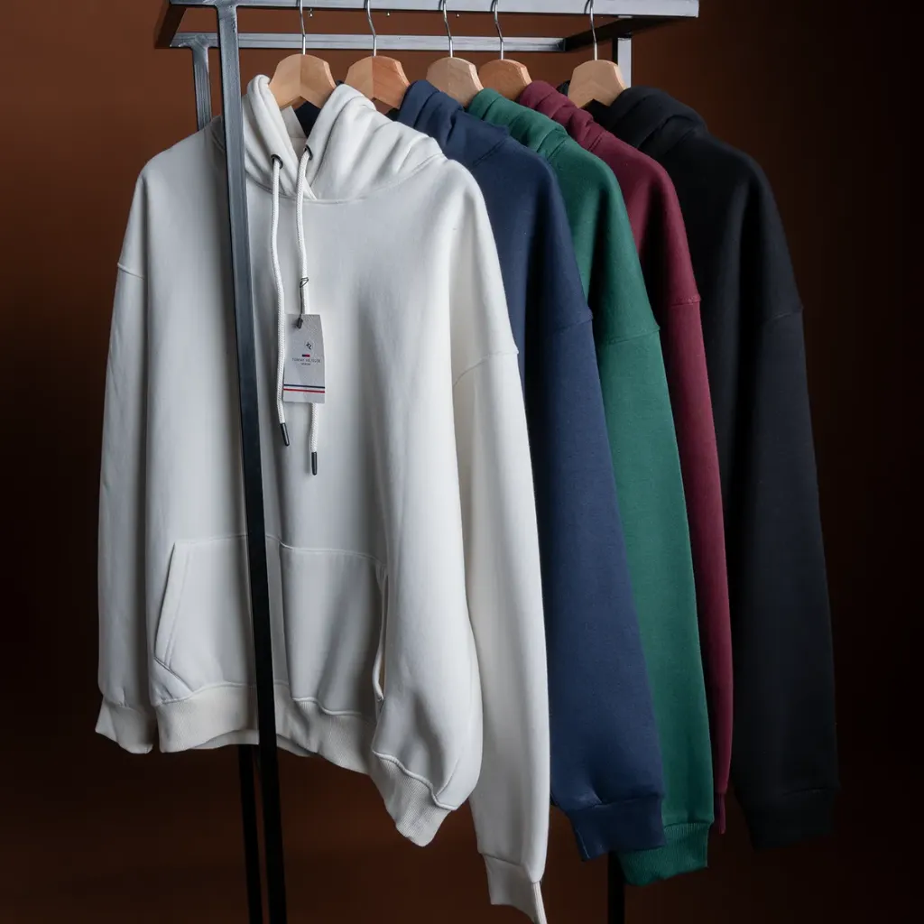 Hoodie ساده قطن (اسود, L)